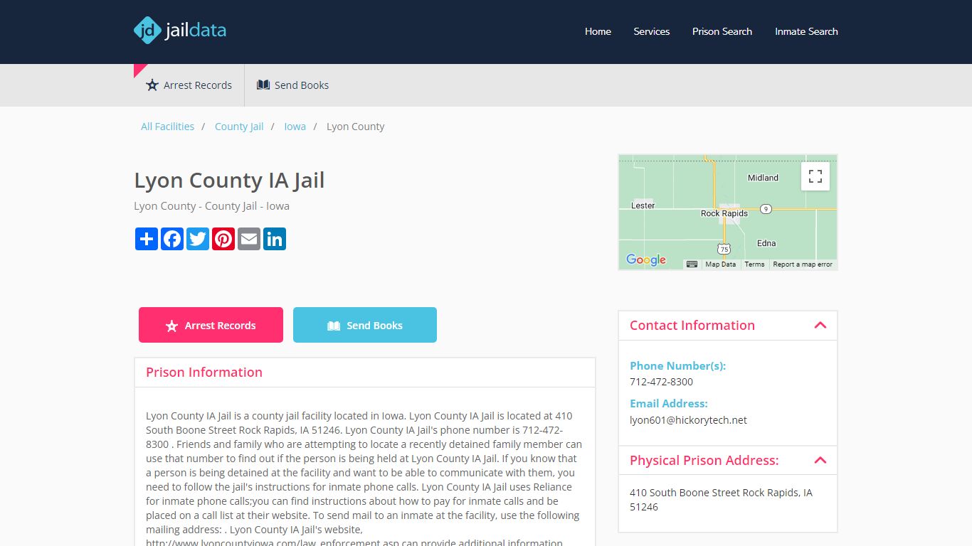 Lyon County IA Jail Inmate Search and Prisoner Info - Rock Rapids, IA